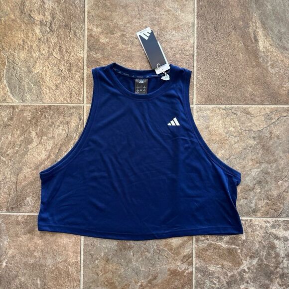 Adidas Essentials Boxy Workout Tank Top Dark Blue Size XL - Picture 2 of 9